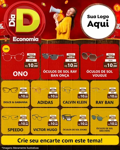 Modelo de Rede Social para Feed Instagram com o tema Dia D Economia para Óticas