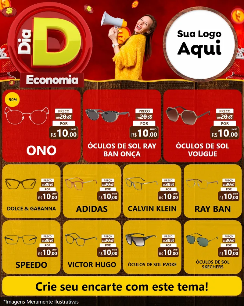 Modelo de Rede Social para Feed Instagram com o tema Dia D Economia para Óticas