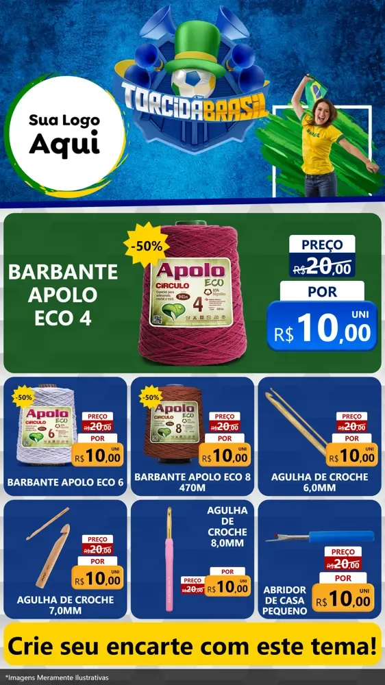 Modelo de Rede Social para Stories com o tema Torcida Brasil - Copa para Armarinho e Aviamentos
