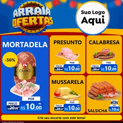 Modelo de Rede Social para Feed Facebook com o tema Arraiá de Ofertas - Junina para Frios e Laticínios