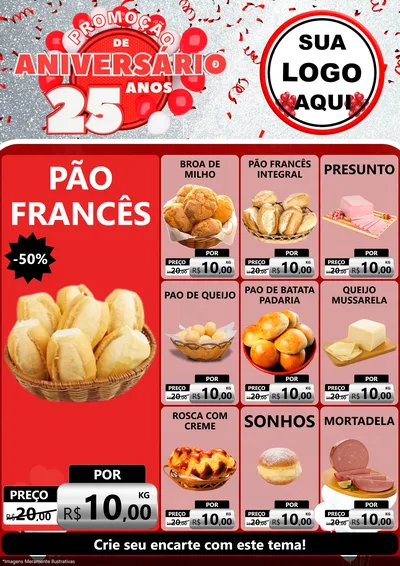 Modelo de Encarte para Encarte A4 Vertical com o tema Promoção de Aniversário - 25Anos para Padaria
