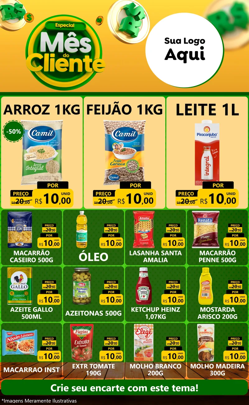 Modelo de Encarte para Encarte Grande com o tema Especial Mês do Cliente para Supermercado