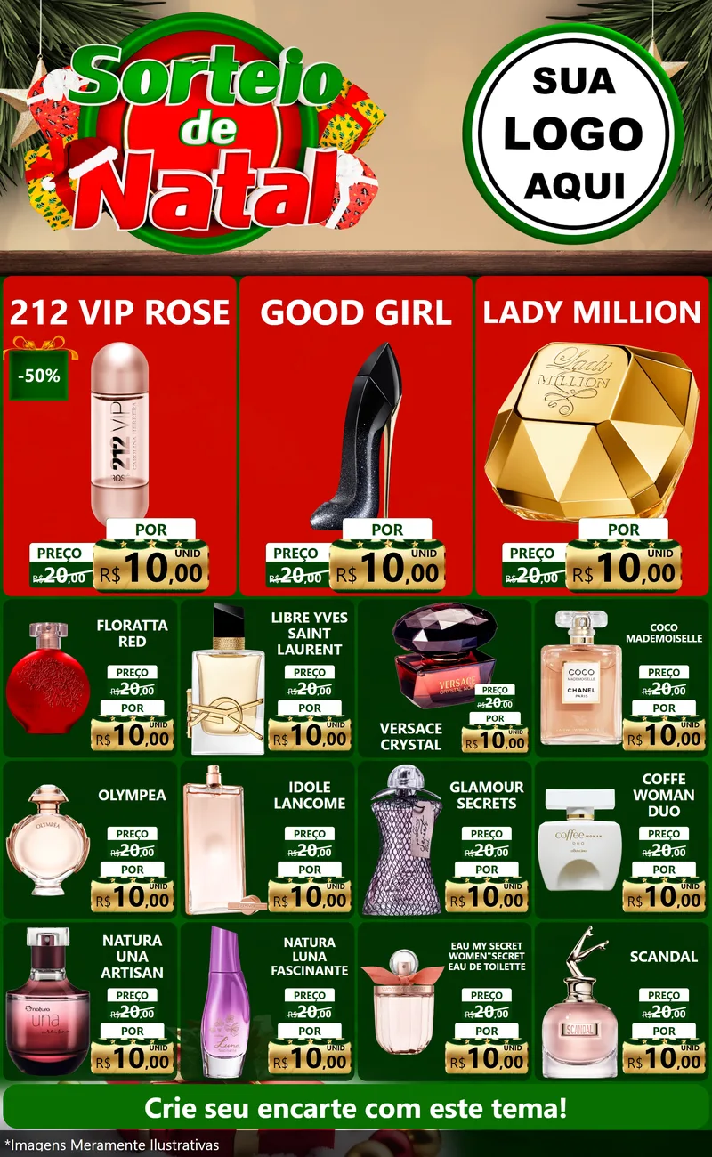 Modelo de Encarte para Encarte Grande com o tema Sorteio de Natal para Perfumes
