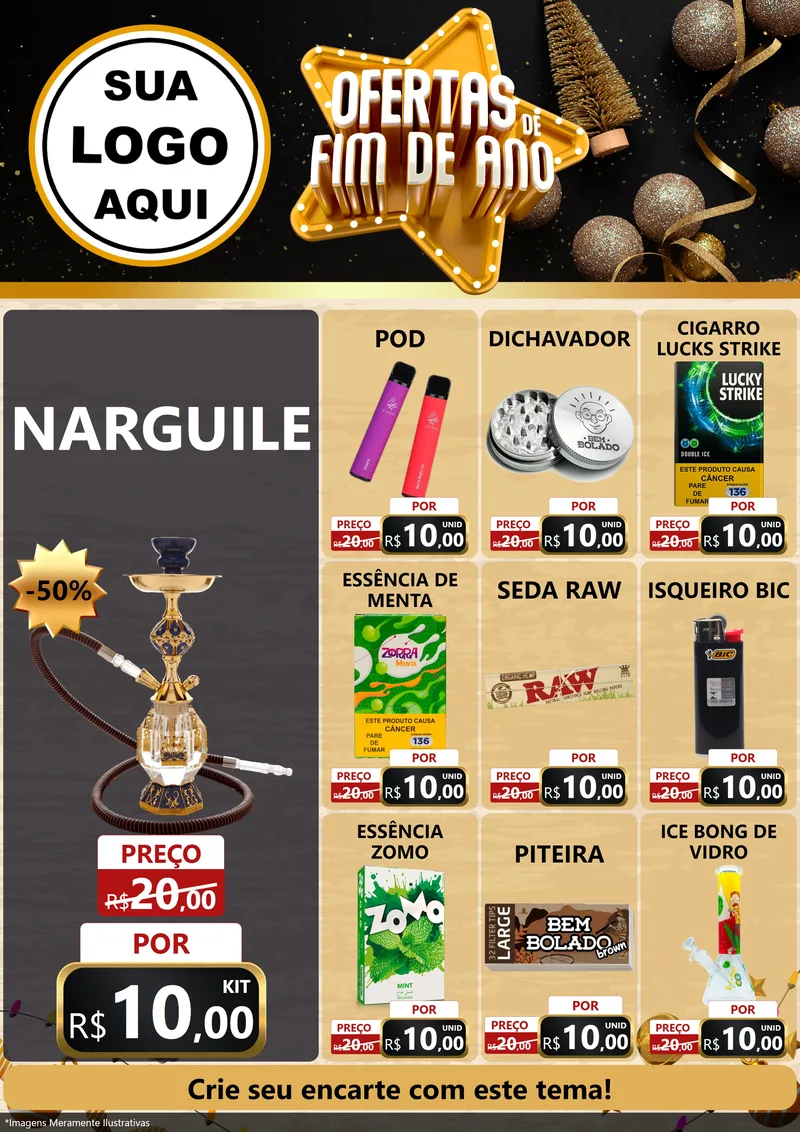 Modelo de Encarte para Encarte A4 Vertical com o tema Ofertas de Fim de Ano para Tabacaria