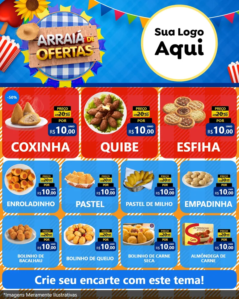 Modelo de Rede Social para Feed Instagram com o tema Arraiá de Ofertas para Salgadaria