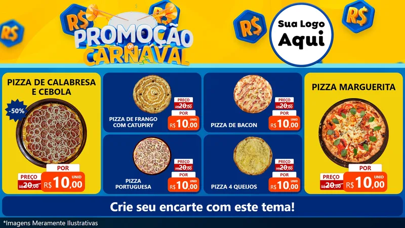 Modelo de TV para TV Horizontal com o tema Promoção de Carnaval para Pizzaria