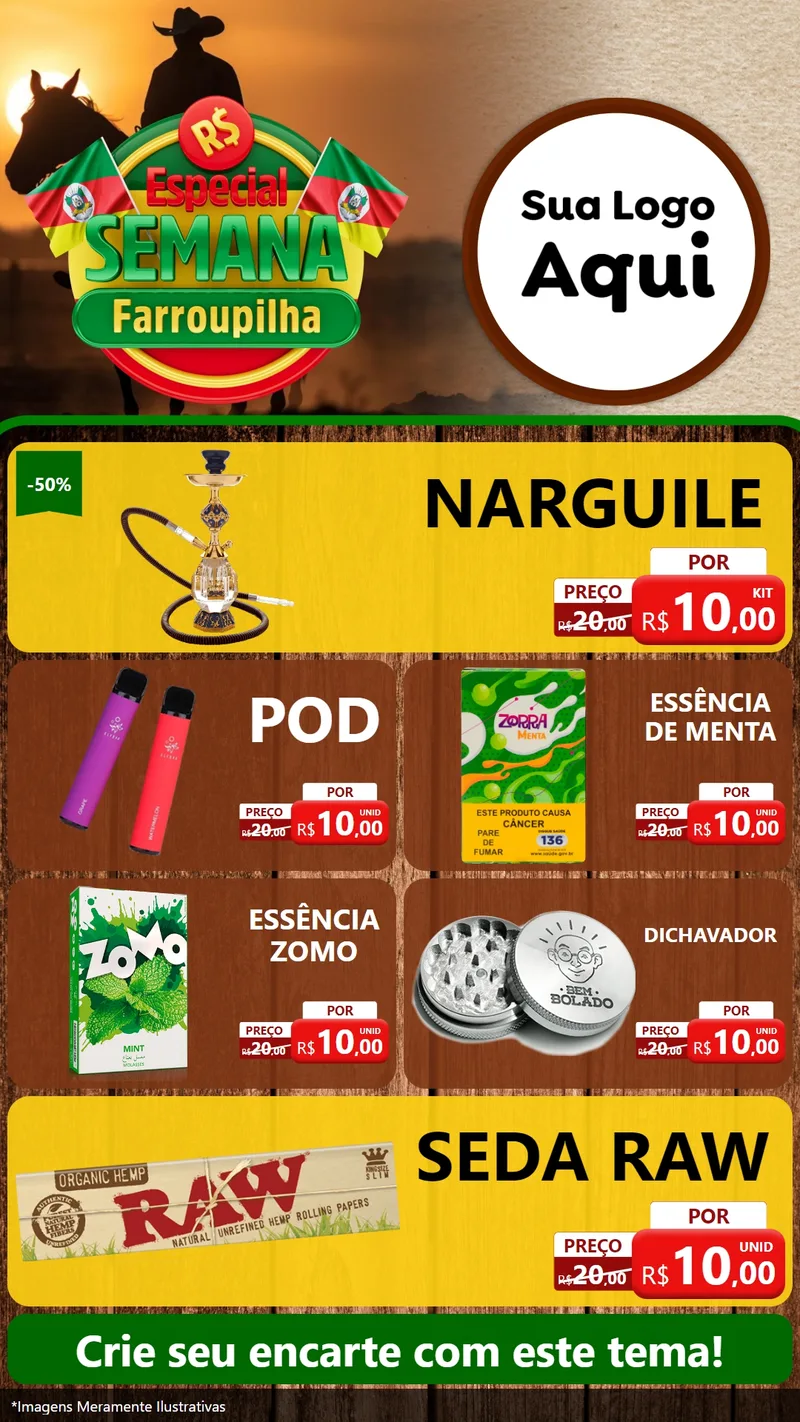 Modelo de TV para TV Vertical com o tema Especial Semana Farroupilha para Tabacaria