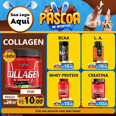 Modelo de Rede Social para Feed Facebook com o tema Páscoa de Ofertas para Suplementos alimentares