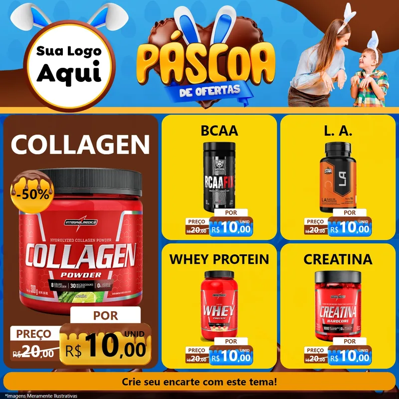 Modelo de Rede Social para Feed Facebook com o tema Páscoa de Ofertas para Suplementos alimentares