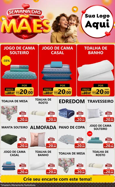 Modelo de Encarte para Encarte Grande com o tema Semana das Mães para Cama, Mesa e Banho