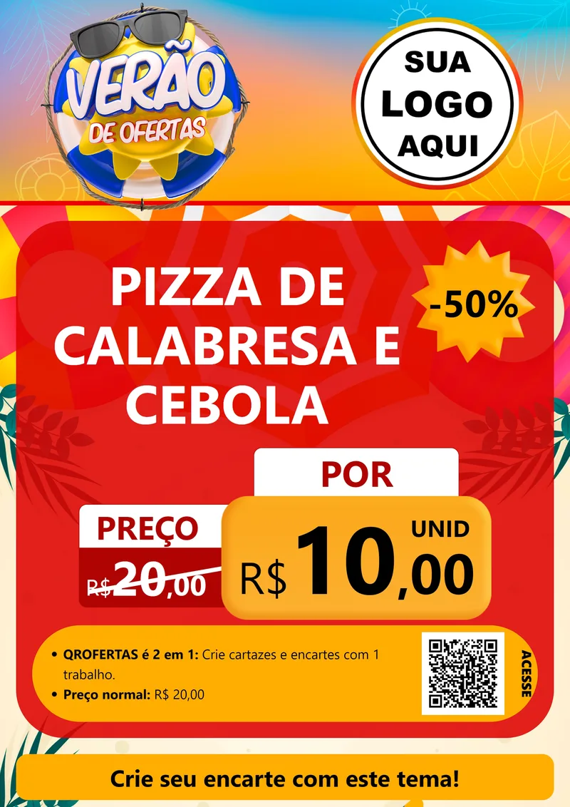 Modelo de Cartaz para Cartaz A4 Vertical com o tema Verão de Ofertas para Pizzaria