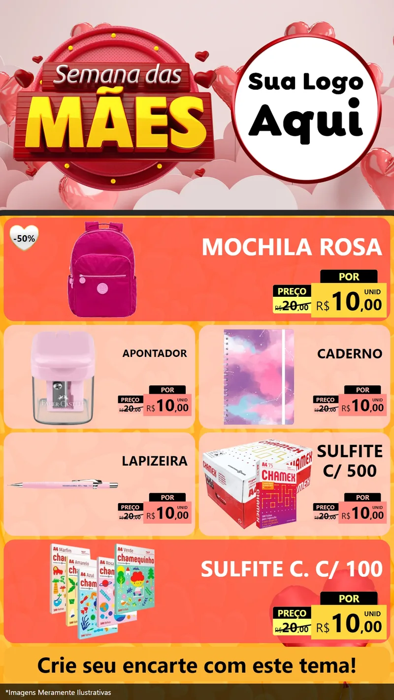 Modelo de TV para TV Vertical com o tema Semana das Mães para Papelaria