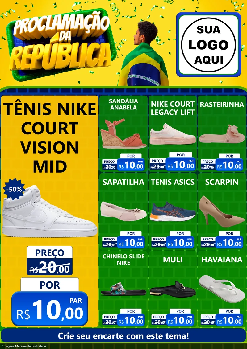 Modelo de Encarte para Encarte A4 Vertical com o tema Proclamação da República para Calçados