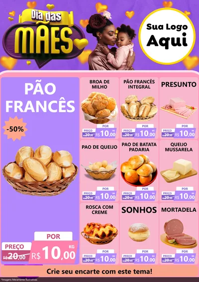 Modelo de Encarte para Encarte A4 Vertical com o tema Dia das Mães para Padaria