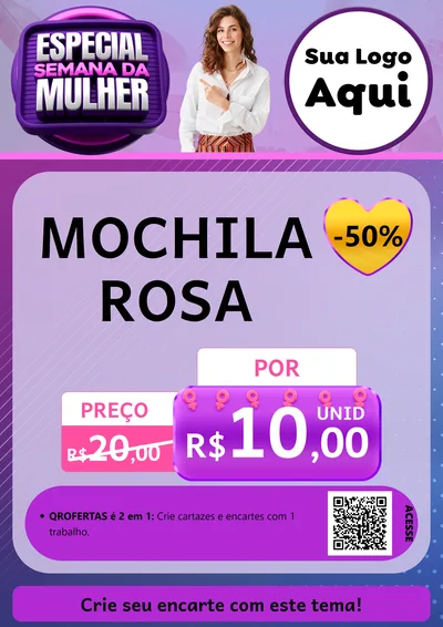 Modelo de Cartaz para Cartaz A4 Vertical com o tema Especial Semana da Mulher para Papelaria
