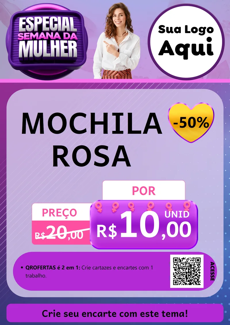 Modelo de Cartaz para Cartaz A4 Vertical com o tema Especial Semana da Mulher para Papelaria