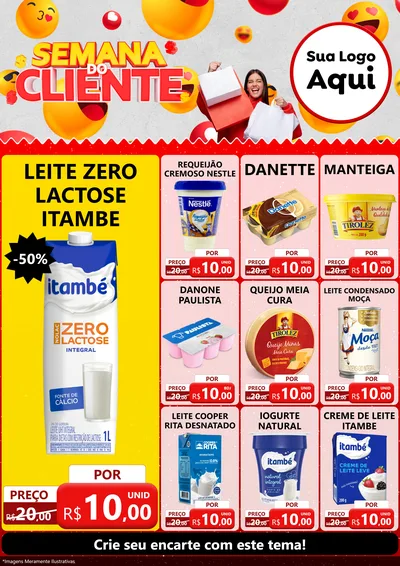 Modelo de Encarte para Encarte A4 Vertical com o tema Semana do Cliente para Frios e Laticínios