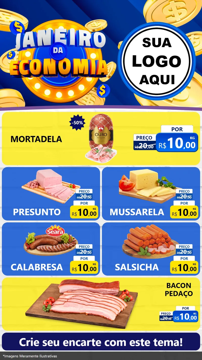 Modelo de TV para TV Vertical com o tema Janeiro da Economia para Frios e Laticínios