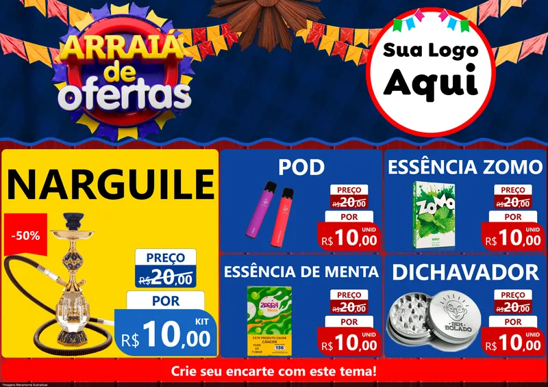 Modelo de Encarte para Encarte A4 Horizontal com o tema Arraiá de Ofertas para Tabacaria