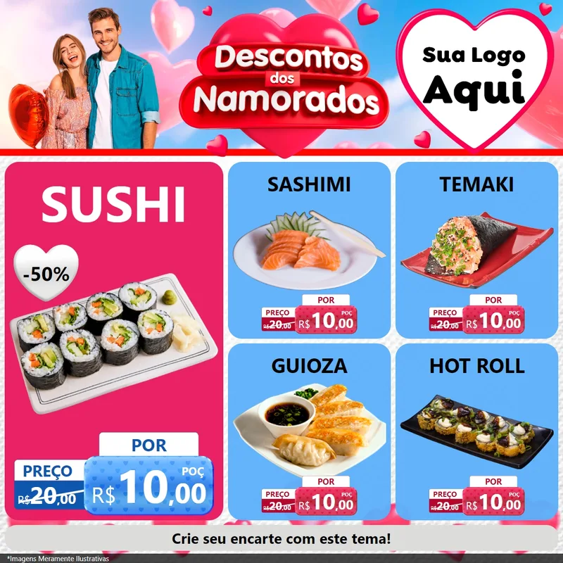 Modelo de Rede Social para Feed Facebook com o tema Descontos dos Namorados para Comida japonesa