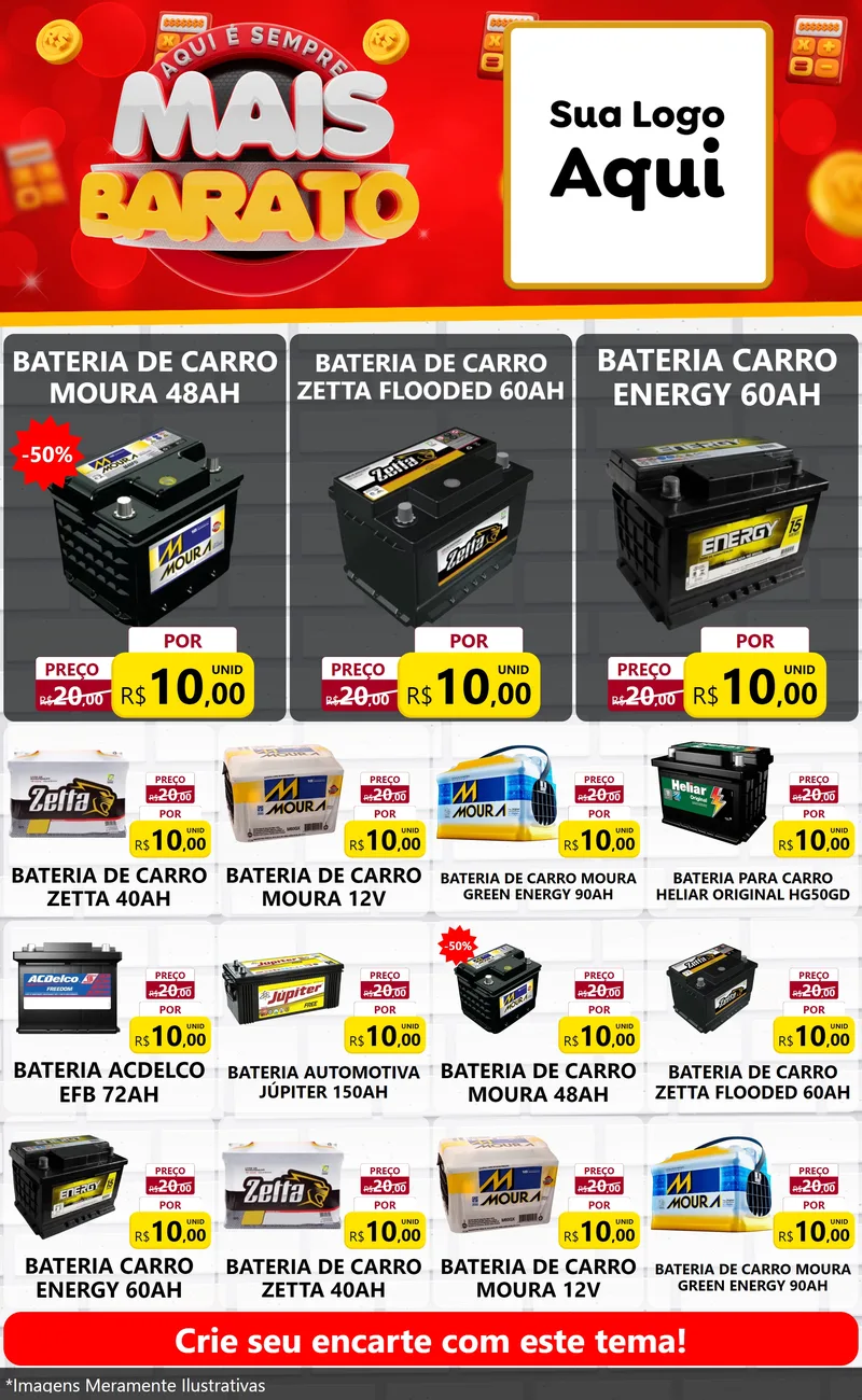 Modelo de Encarte para Encarte Grande com o tema Mais Barato para Baterias Elétricas