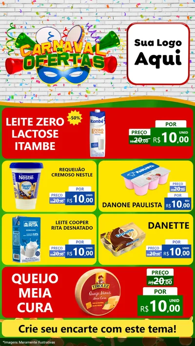 Modelo de TV para TV Vertical com o tema Carnaval de Ofertas para Frios e Laticínios
