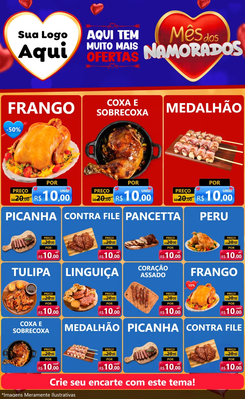 Modelo de Encarte para Encarte Grande com o tema Mês dos Namorados para Assados