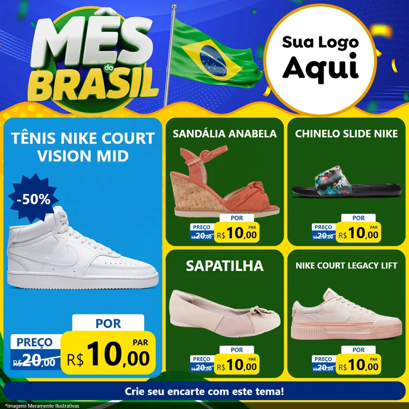 Modelo de Rede Social para Feed Facebook com o tema Mês do Brasil para Calçados