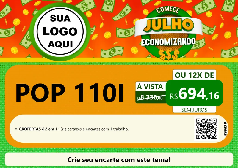 Modelo de Cartaz para Cartaz A4 Horizontal com o tema Comece Julho Economizando para Concessionaria de Motos