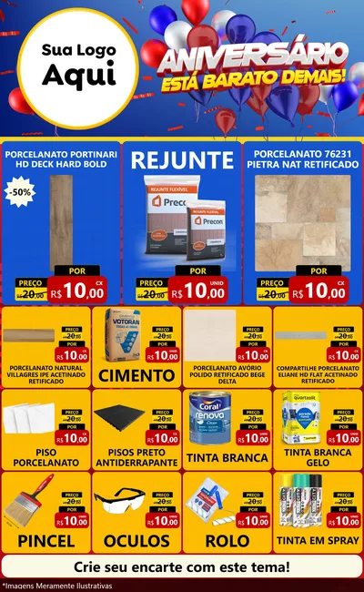Modelo de Encarte para Encarte Grande com o tema Aniversário para Pisos e revestimentos