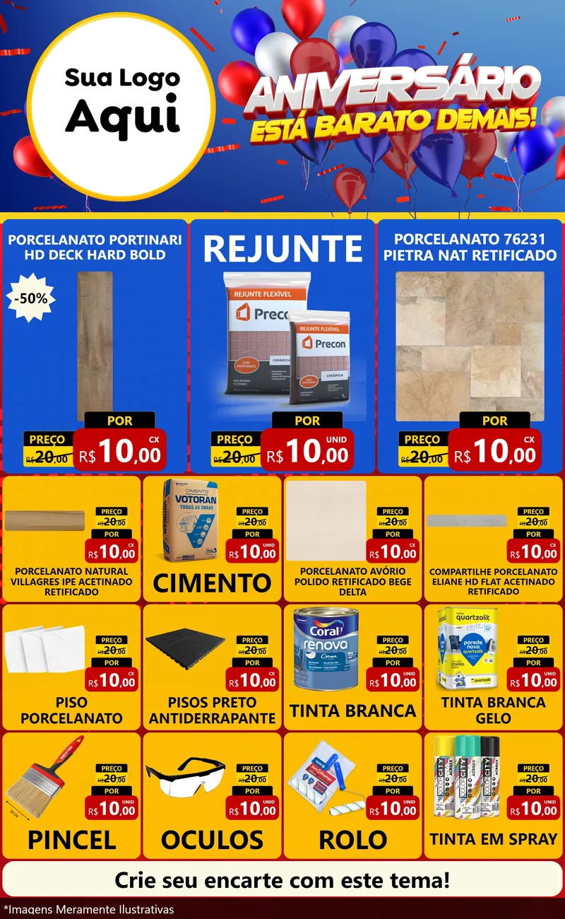 Modelo de Encarte para Encarte Grande com o tema Aniversário para Pisos e revestimentos