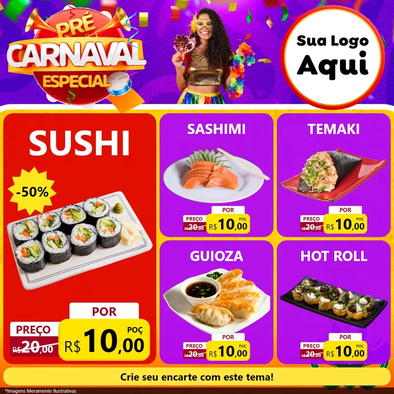 Modelo de Rede Social para Feed Facebook com o tema Pré-Carnaval Especial para Comida japonesa