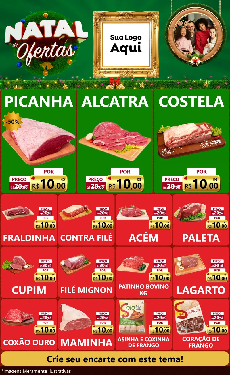 Modelo de Encarte para Encarte Grande com o tema Natal de Ofertas para Açougue