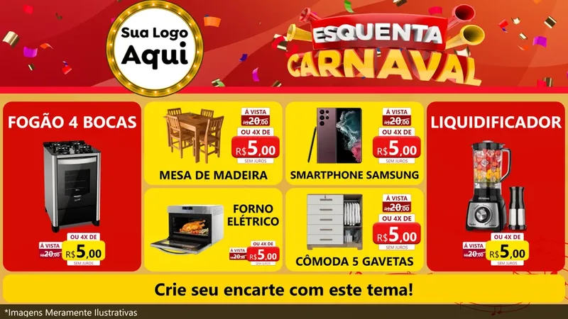 Modelo de TV para TV Horizontal com o tema Esquenta Carnaval para Móveis e Eletro