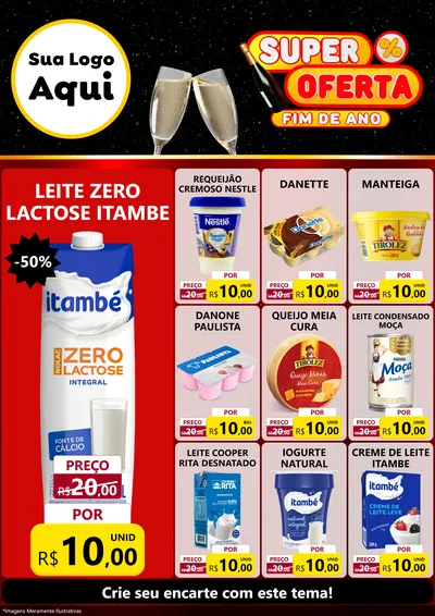 Modelo de Encarte para Encarte A4 Vertical com o tema Super Oferta Fim de Ano para Frios e Laticínios