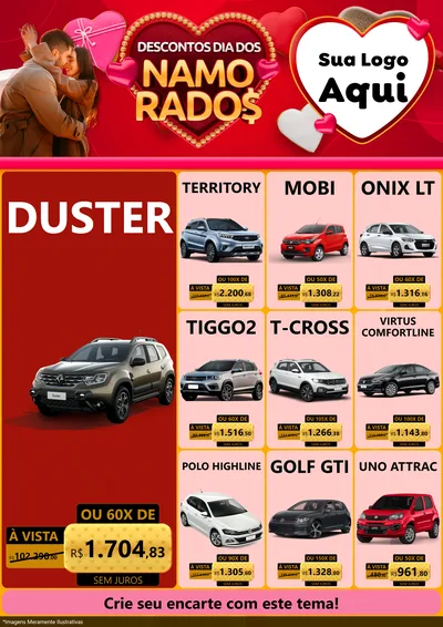 Modelo de Encarte para Encarte A4 Vertical com o tema Descontos Dia dos Namorados para Concessionaria de Carros