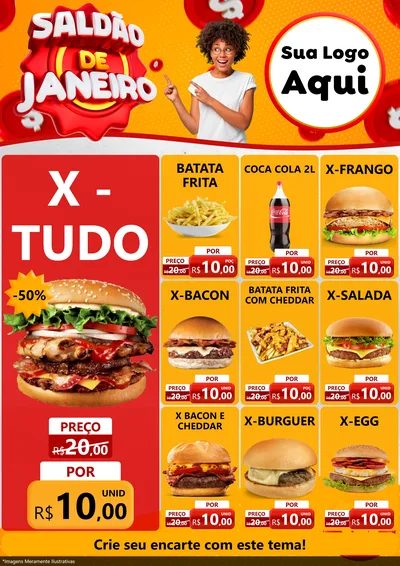 Modelo de Encarte para Encarte A4 Vertical com o tema Saldão de Janeiro para Hamburgueria