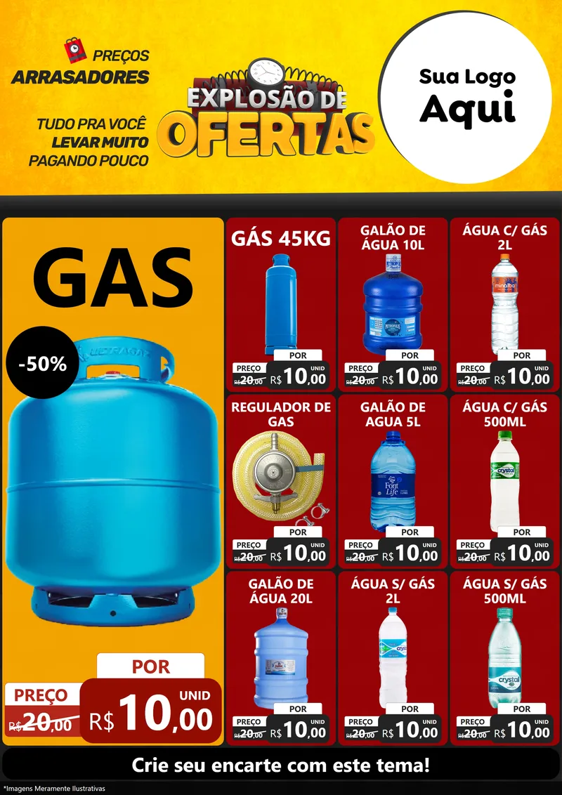 Modelo de Encarte para Encarte A4 Vertical com o tema Explosão de Ofertas para Água e gás