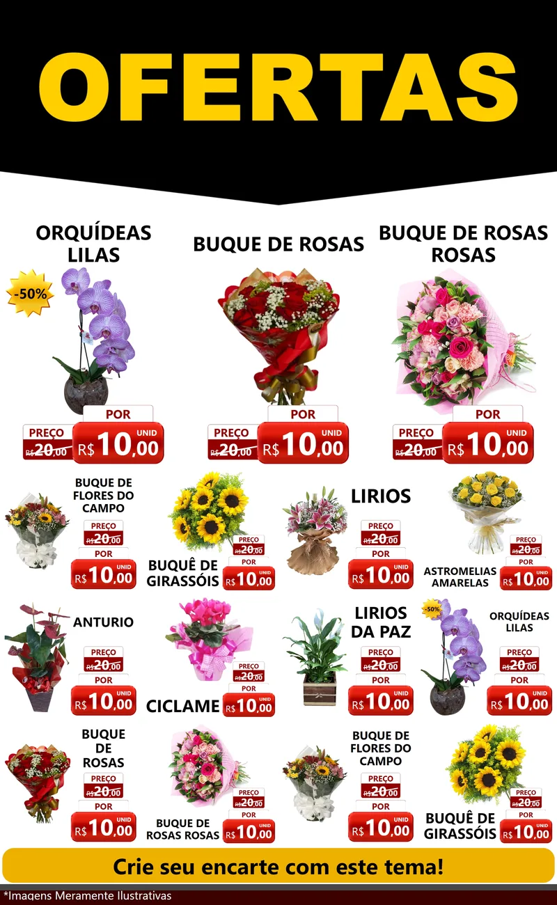 Modelo de Encarte para Encarte Grande com o tema Ofertas Preto e Vermelho Cartaz para Floricultura e jardim