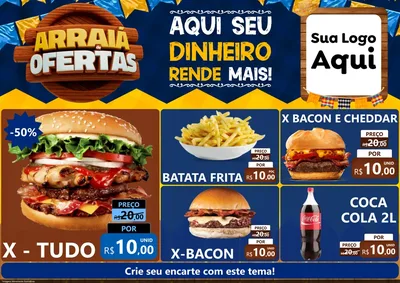 Modelo de Encarte para Encarte A4 Horizontal com o tema Arraiá de Ofertas - Junina para Hamburgueria