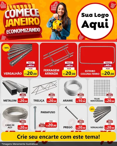 Modelo de Rede Social para Feed Instagram com o tema Comece Janeiro Economizando para Ferragens