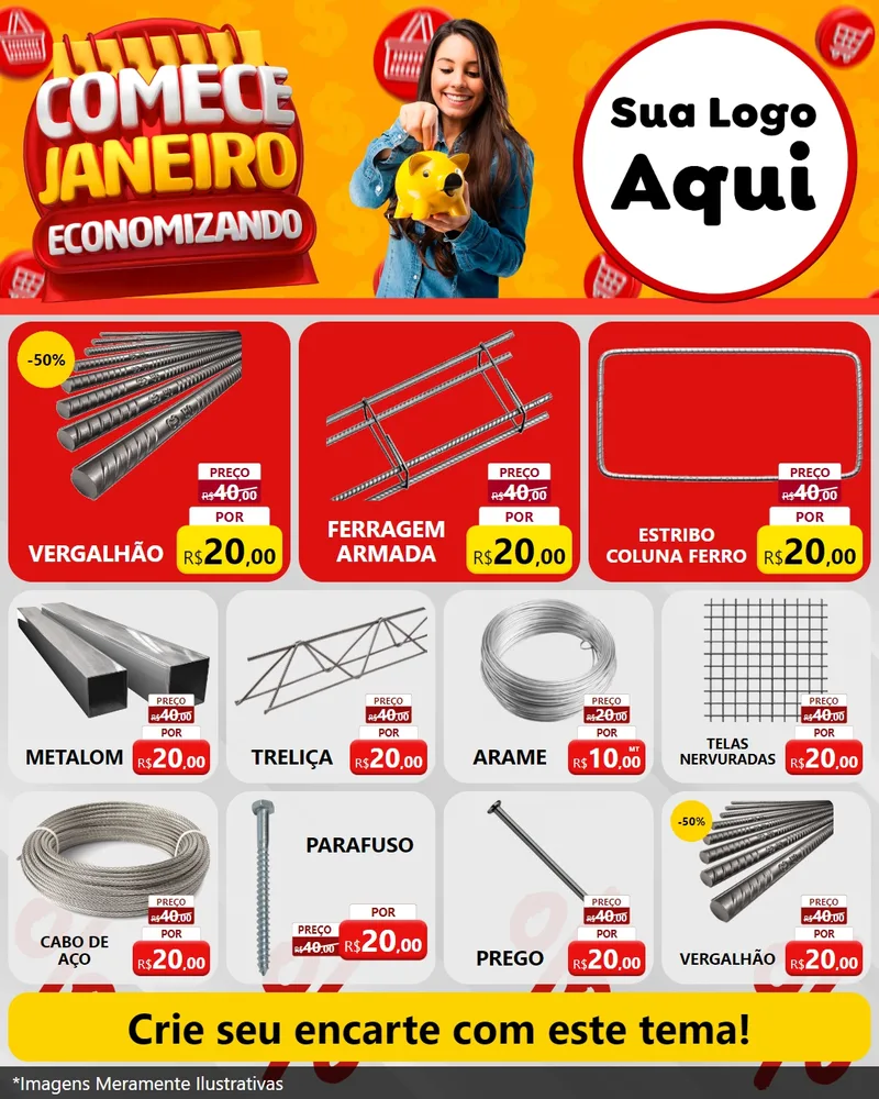 Modelo de Rede Social para Feed Instagram com o tema Comece Janeiro Economizando para Ferragens