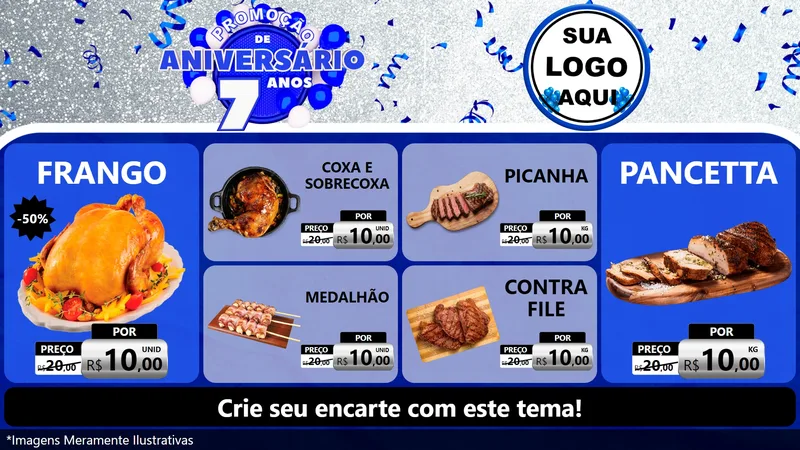 Modelo de TV para TV Horizontal com o tema Promoção de Aniversário - 7 Anos para Assados