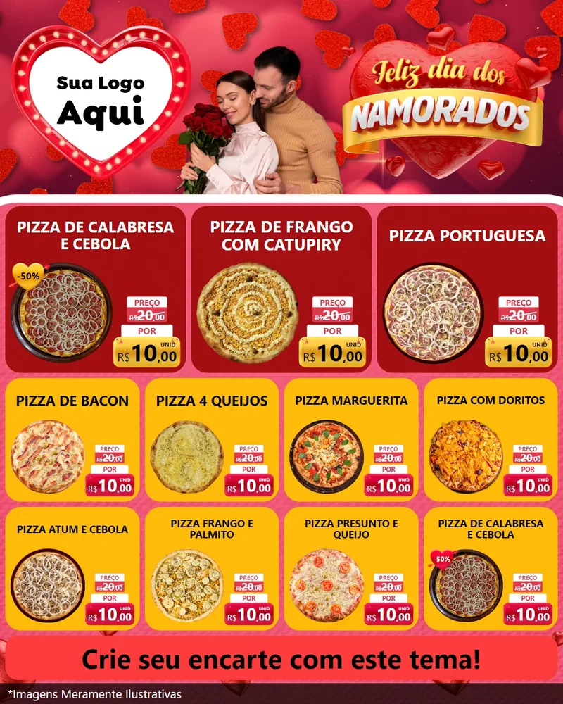 Modelo de Rede Social para Feed Instagram com o tema Feliz Dia Dos Namorados para Pizzaria