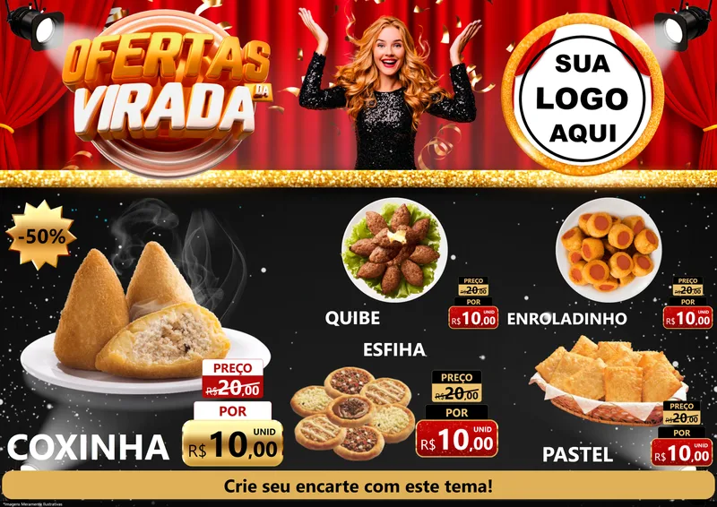 Modelo de Encarte para Encarte A4 Horizontal com o tema Ofertas da Virada para Salgadaria