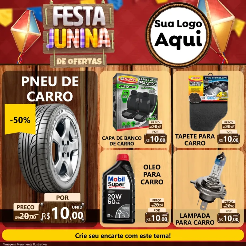 Modelo de Rede Social para Feed Facebook com o tema Festa Junina de Ofertas para Auto peças