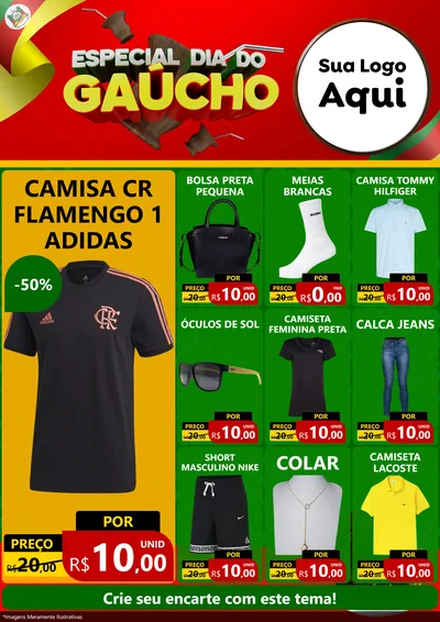 Modelo de Encarte para Encarte A4 Vertical com o tema Especial Dia do Gaúcho para Roupas e acessórios