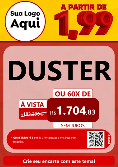 Modelo de Cartaz para Cartaz A4 Vertical com o tema A Partir de Um e Noventa e Nove - 1,99 para Concessionaria de Carros