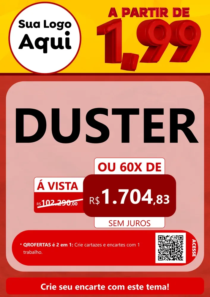 Modelo de Cartaz para Cartaz A4 Vertical com o tema A Partir de Um e Noventa e Nove - 1,99 para Concessionaria de Carros