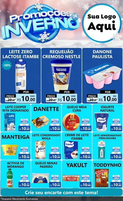 Modelo de Encarte para Encarte Grande com o tema Promoções de Inverno para Frios e Laticínios